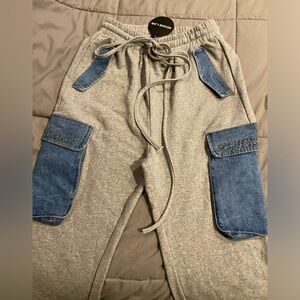 NWT women’s Rehab Lab Gray Joggers/Denim Accents size Large